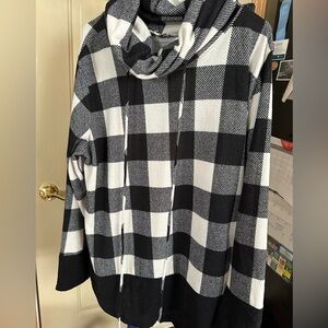 Cowl Neck black and white plaid sweater